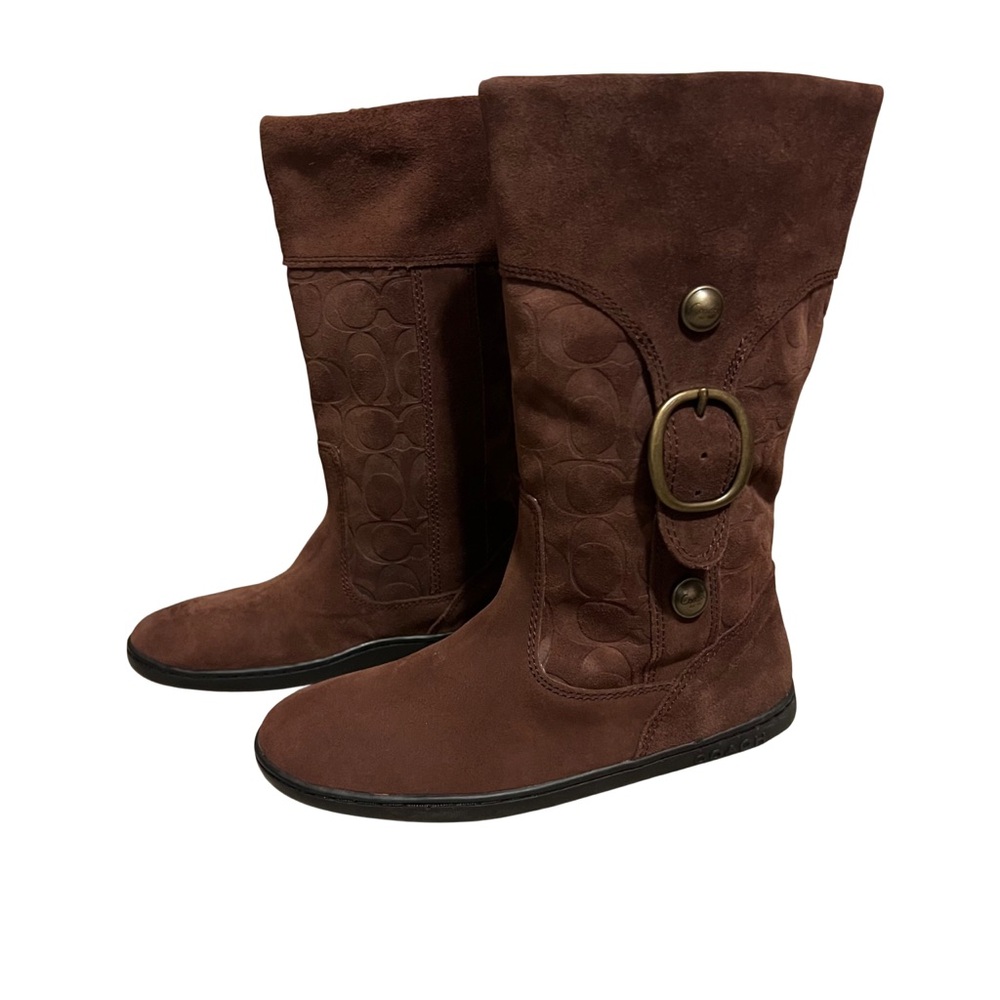Coach Meyer Brown Mocha Signature Suede Boots Size 6 - Picture 2 of 6